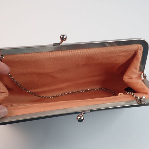 ANN TAYLOR LOFT Croc Embossed Dark Brown Leather Kiss-Lock Purse Bag Clutch - Picture 10 of 15